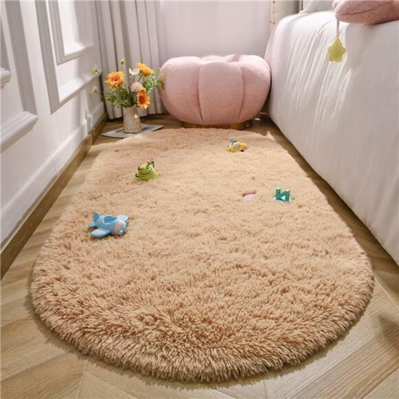 Fluffy Beige Bedroom Rug 2.6 x5.3 Feet,haggy Area Rugs for Bedroom Bedside Girls - Picture 3 of 8